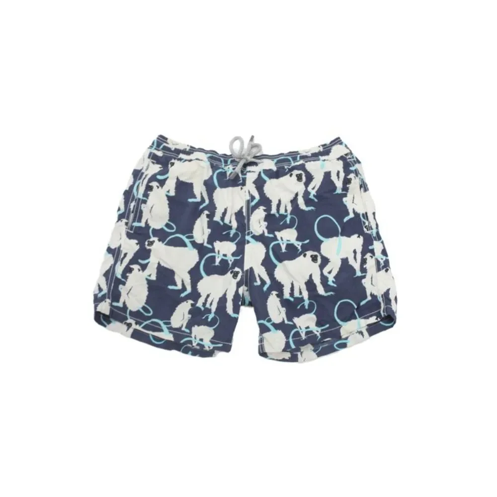 Vilebrequin Kids Cotton Novelty Monkey Print Swim Trunks Blue White Size 12
